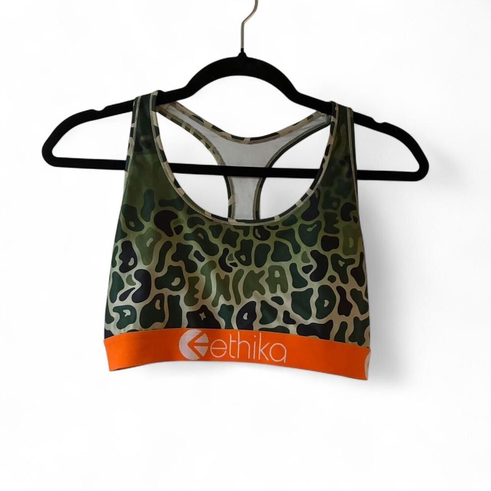 Ethika Green Leopard Camo Print Sports Bra - Picture 1 of 6